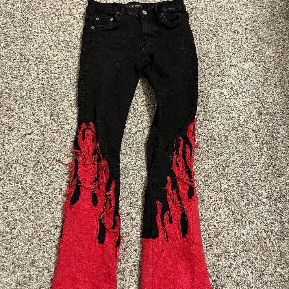 Kids Black and Red Distressed Jeans